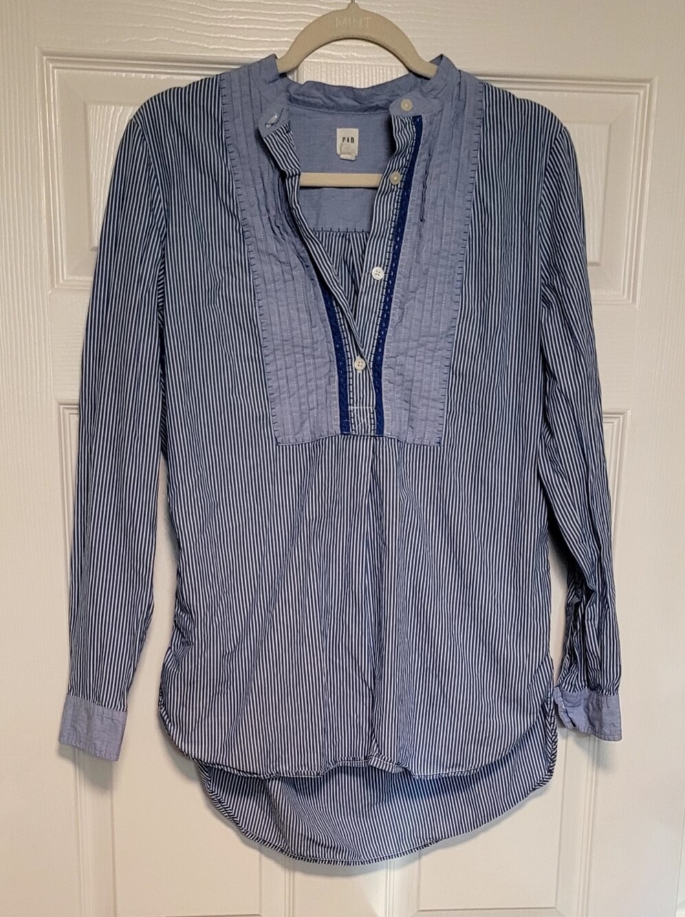 GAP Blue and White Striped Button-Front Tunic Shirt